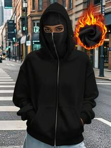 女士秋季返校双连帽开衫卫衣，时尚街中国龙印花双连帽开衫，黑色 - 黑色 - 查看 7