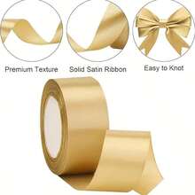 1 Roll Vibrant Multicolor Satin Ribbon, 1.57 Inches X 25 Yards, Suitable For Gift Wrapping, Headbands, Bouquets, Wreaths, DIY Projects And Wedding Decorations, Christmas Gift Tying Ribbon - Gold - View 3