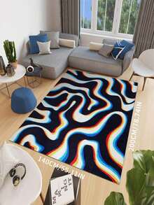 1pc Abstract Wave Area Rug, Soft Thin Fashion Aesthetic Non-Slip, Machine Washable Knit Polyester Rug For Living Room, Bedroom, Dorm - Lightweight, Slip-Resistant, For Christmas, Halloween, Easter, Thanksgiving - Multicolor - View 5