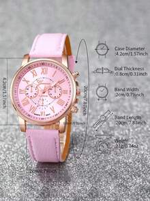 1 件时尚 PU 皮革表带合金石英表