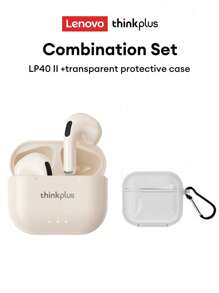 Lenovo Écouteurs Bluetooth Lenovo LP40 II avec étui transparent, écouteurs intra-auriculaires de sport avec graves puissants, appels haute définition avec microphone, faible latence, musique/jeux, tactile intelligent, longue autonomie, annulation passive du bruit, casque sans fil compact et portable