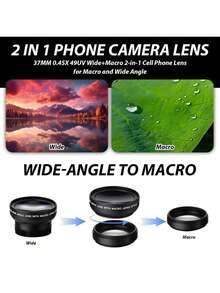 0.45x二合一镜头，超广角微距手机镜头，大视野强力小手机镜头，自带收纳袋，方便携带。超轻，便携，耐用（有无字体随机）（部分款式随机）