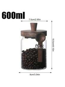 3 件套玻璃咖啡罐套装，玻璃食品储存罐带木盖和勺子，400ml/600ml/900ml 适用于食品、坚果、糖果、香料密封容器