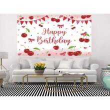 1pc Happy Birthday Backdrop Decoration Red Cherry Bow Sweet Banner Suitable For Birthday Party Cake Table Decoration Photo Booth Photography Background Props. Multiple Sizes, Multi-Purpose Men And Women Party Backdrop Cloth - Suitable For Universal Decorations In All Seasons, Indoor And Outdoor Decorations, Photography Studios, Garden Decorations, Party Decorations And Phone Booths.