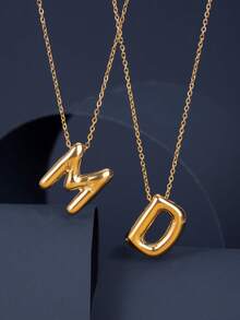 1 件时尚 14K 镀金不锈钢泡泡波西米亚风格 26 个字母 A-Z 吊坠和 26 件铜方晶锆石吊坠，金项链首饰，两种款式可选，适合女性四季日常佩戴 - 彩色 - 查看 6