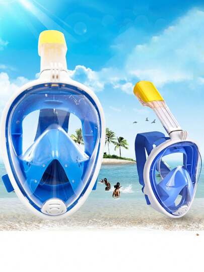 1pc Upgraded Full Face Silicone Snorkel Mask, Large Frame Panoramic Snorkel Mask With Camera Mount, Anti-Fog Swimming Goggles - For Adults