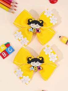 4 pezzi Accessori per il ritorno a scuola, fiocchi per capelli decorativi in cartone animato, mollette per unghie a forma di mela colorata, fermagli per decorazione a cerchio, accessori per i capelli carini per bambini piccoli, regali per feste di ritorno