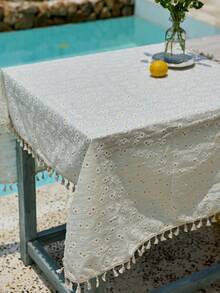 Cirelle 1pc Square Tassel Tablecloth, Fresh Pastoral Style Table Decoration With Daisy Pattern And Tassel Trim, Suitable For Picnic, Party, Room, Kitchen, Home Decor, New Year, Thanksgiving Day, Christmas Party, Rama Kitchen Essentials, Family Dining, High-End Restaurants Supplies, Housewarming Gift, Summer Home Decor - Light Yellow - View 1