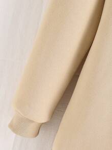 1pc Tween Girls Plush Thickened Hooded Mid-Length Sweatshirt Dress, Letter Logo Print Front And Back, Loose Casual Versatile Dress, Autumn/Winter - Apricot - View 4