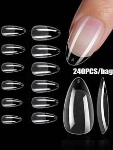 120/240片短杏仁指甲片软凝胶透明凝胶指甲片半哑光全覆盖指甲片亚克力预锉按压假指甲片用于指甲延长家庭DIY美甲按压指甲美甲用品 - 無色 - 查看 9