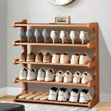 Senmeo 4/5/6-Tier Natural Wood Color Wooden Shoe Rack - Multi-Layer Freestanding Shoe Storage Organizer With Wood Grain Finish, Stackable Shoe Shelves For Entryway, Closet, Hallway, Mudroom, And Front Door, Space-Saving Narrow Shoe Organizer Fits 15-24 Pairs Of Shoes, Easy Assembly Home Storage Supplies For Renters​ - 6層70茶色 - 查看 13