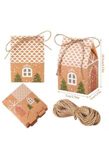 10/20pcs Christmas House Shaped Gift Boxes With String, Gingerbread House Paper Party Favors Boxes, Festive Holiday Gift Containers For Home Decor, Winter New Year Gifts, Christmas Tree Decor