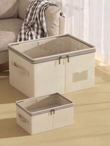 1pc Dustproof Cotton And Linen Clothes Storage Box With Cover, Thickened Washable Clothes Storage Box, Dormitory Wardrobe, Pants Storage Basket - Multicolor - View 8