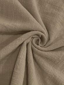 Plus Size Men's Solid Color Mandarin Collar Half Placket Button Short Sleeve Shirt, Casual Minimalist Style - Camel - View 8