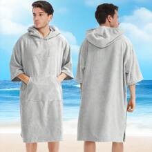 1pc Solid Color Super Absorbent Microfiber Bath Towel Cape, Quick Drying, Warm Hooded Beach Towel For Adults Men Women, Indoor Outdoor Use Summer Wedding Home Bathroom Decor Beach Wear Back To School