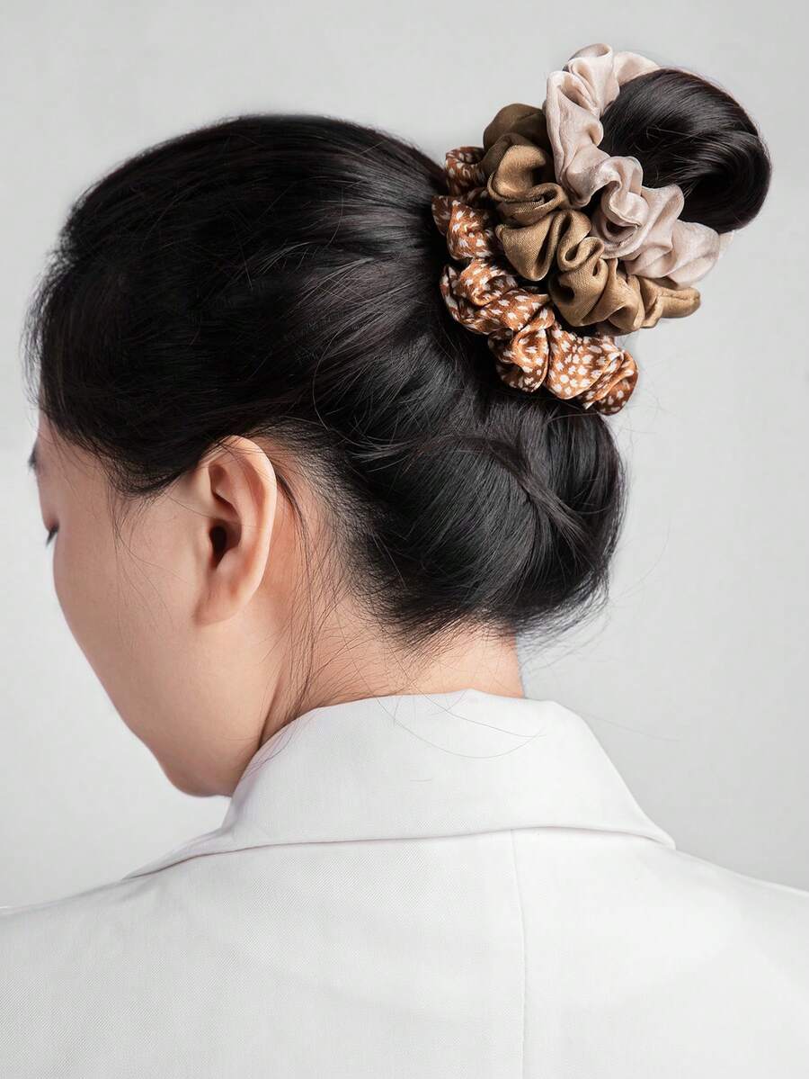 3 件装鹿花图案纯色缎面高弹力发圈，不会损坏头发的发饰，发圈，发圈，洗脸