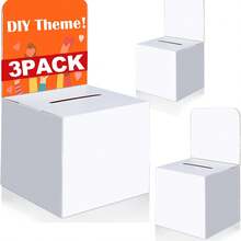 3 Packs White Glossy Cardboard Ballot Box With Slot - 6x6x6 Inch DIY Theme Suggestion Box With Detachable Header For Fundraising, Voting Contests, Party Events, Carnival Admission Ballot Boxes - Multicolor - View 2