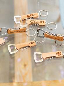 Personalized Multifunctional 3-In-1 Portable Stainless Steel & Wooden Handle Wine/Beer Bottle Opener, Gift For Father,Multi-Functional,Durable,Ornamental,Reusable,Exquisite,Stylish,High-Quality,Colorful,Modern,Custom,Personalized,Unique,Delicate Romance
