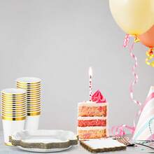 10/20/40pcs,White Scalloped Paper Plates,Cups And Napkins With Gold Border 9 Inch Disposable Plates ,7 Inch Disposable Plates And Napkins.Decorative Scalloped Plates Cake Paper Dessert Plates For Birthday Wedding Shower Party Supplies(White) - Multicolor - View 4