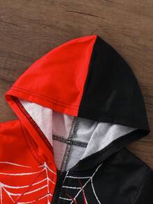 年轻男孩时尚简约休闲户外流行礼物可爱柔软蜘蛛网拼接拼色印花连帽长袖夹克，秋季 - 彩色 - 查看 9