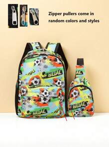 3PCS Back To School Backpack Travel Bag, Fashionable And Casual Cute Cartoon Football Print Travel Bag, Including Chest Bag, Luggage Bag, Clothing Storage Bag, Large Capacity Combination Bag. Suitable For Daily School, Very Suitable For Campus, Class, Photo, And Birthday Gifts For Friends. Suitable For Daily Business Trips, Outdoor Travel, Going Out, Outdoor Leisure Sports And Other Daily Use. Zipper And Print Positions Are Random.