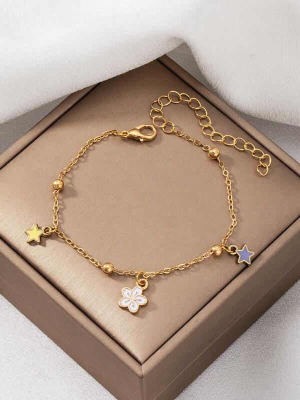 1 stuk oliedruppelkersenbloesem, bloem en vijfpuntige ster ketting, armband,