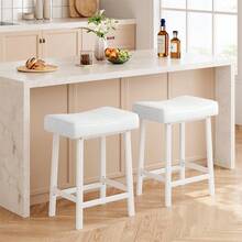 Juego de 2 taburetes de bar con asiento tapizado en PU, taburetes de cocina, taburete moderno de 61 cm sin respaldo, altura de mostrador para isla de cocina. - Blanco - Ver 1
