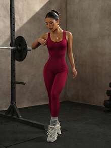 Slayoga 女士纯色交叉剪裁修身塑身衣 - 中紫紅色 - 查看 3