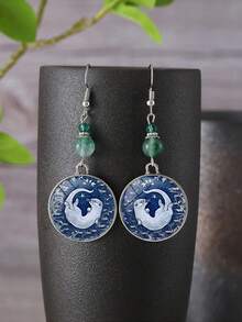 suteyi 玻璃印花水獭耳环，花卉图案，色彩鲜艳，独特的水獭珠宝