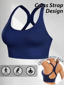 Sutiã de ioga sem costura feminino 3 peças, sutiã à prova de choque, costas, sutiã de elevação de axila de seção fina, sem fio, lingerie, conjunto de cor sólida, alça cruzada, roupa íntima de ioga confortável para uso interno e externo, estilo respirável confortável, sutiã de ioga sexy, costas cruzadas, top de ioga, sutiã sem fio, academia, à prova de jarretes, lingerie confortável - Multicolorido - Ver 6