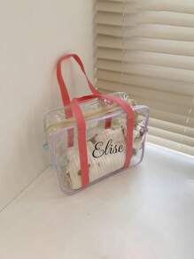 1 PC Waterproof Beach Bag Customizable Name Shoulder Bag Clear Jelly Bag Tote Bag Travel Bag Cosmetic Storage Bag PVC Tote Bag Cosmetic Shopping Bag Clear Shoulder Tote Bag Shopping Bag Storage Bag Back To School Season