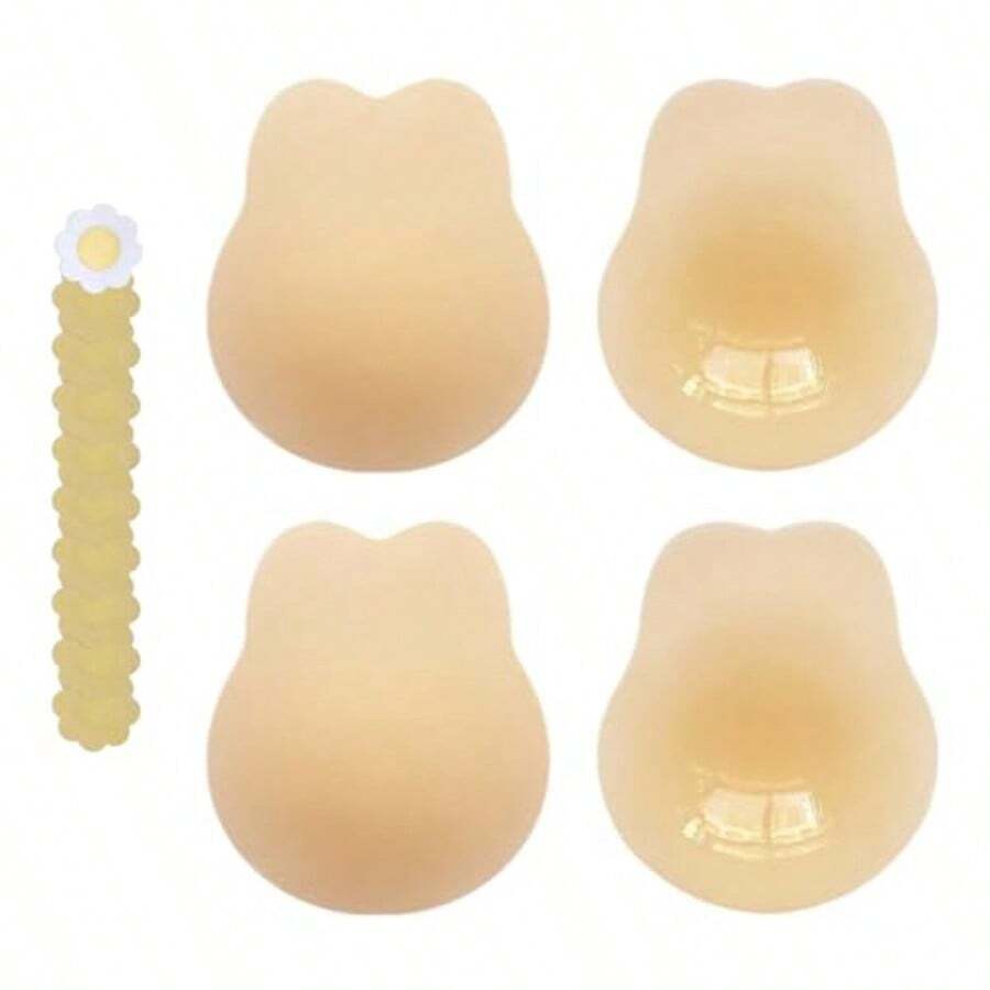 QY Nipple Covers Stickers Seamless Cakes Added Lift UltraThin Sticky Pasties Nipple Covers Adhesive Strapless Bras Backless Silicone Pasties Creme 8380 - 如圖 - 查看 1