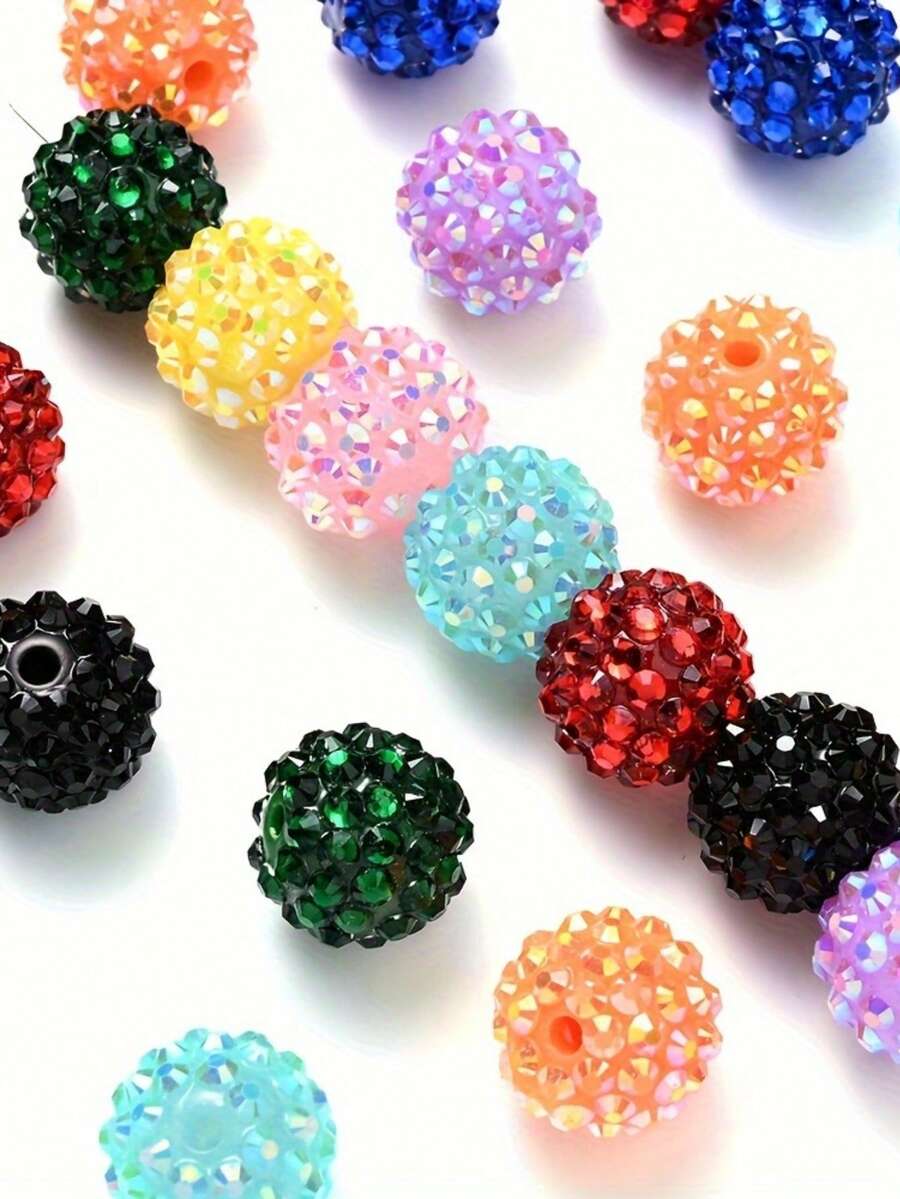 10pcs Germeglity Resin Bayberry Ball Beads 10pcs 12mm Assorted Rhinestone Beads For DIY Jewelry Bracelet Pen Decor Crafting Accessories - Multicolor - View 1