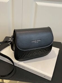 时尚撞色钻石压纹马鞍形迷你斜挎包 - 黑色 - 查看 9