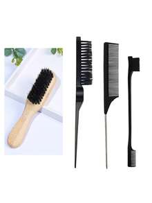 Set di 4 pettini per acconciatura in setole di cinghiale, incluso pettine per definire i bordi - adatto sia per uomo che per donna - pettini professionali per taglio e acconciatura dei capelli senza profumo, adatti per capelli spessi/sottili. Possono creare uno stile sfumato senza alimentazione elettrica, pulire i tagliacapelli elettrici, creare uno stile di capelli liscio - Multicolore - Visualizzare 8