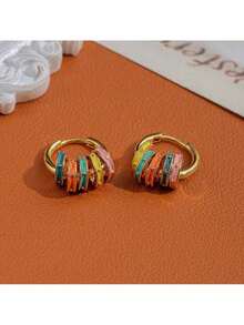 New Chinese Style Enamel Colored Drip Oil Earrings, Retro Dopamine Design Earrings, Suitable For Daily Wear, Women's Jewelry Gifts - 金色 - 查看 5