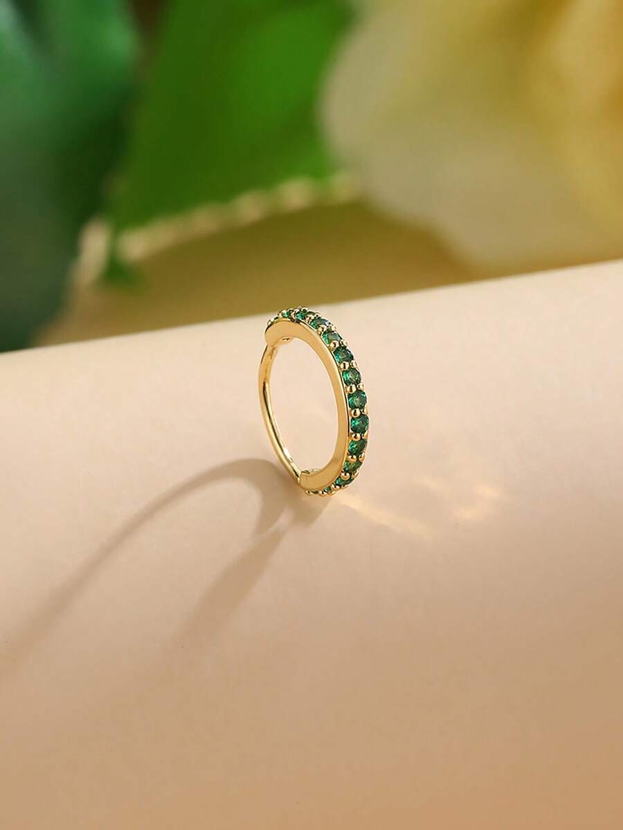 1 件时尚嘻哈风格微镶嵌水钻鼻环饰品，适合女士 - 金綠 - 查看 1