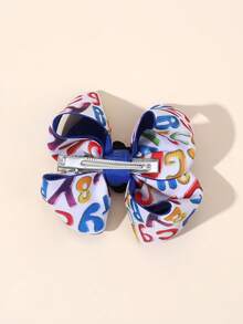 2 件装开学季女孩蝴蝶结发夹，海军蓝罗缎丝带鳄鱼夹，字母印花发夹，甜美女孩小辫蝴蝶结发饰，开学第一天校服头饰，课堂学生青少年发饰 - 彩色 - 查看 6