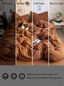 1 Duvet Cover + 2 Pillow Shams, Soft & Skin-Friendly Brown Bedding Set, Suitable For Bedroom & Guest Room, All Season, Machine Washable