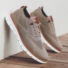Men's Mesh Casual Sneakers Oxfords Spring And Summer Business Casual Walking Shoes Tennis Comfortable, Boy Runner Sporty Lightweight Breathable Running Shoes For Exercise & Daily Wear - Màu Khaki - Xem 2