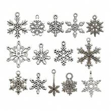 1 paquete de dijes de copo de nieve de aleación en color plata antigua, colgantes de copos de nieve navideños para manualidades, fabricación de joyas, accesorios DIY para collares y pulseras - Plata antigua - Ver 11