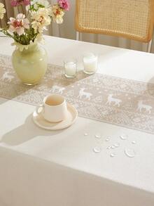 1pc Beige & Coffee Reindeer Pattern Table Cover, Minimalist Nordic Style Table Cloth, Square Tabletop Protective Dust Cover, Suitable For Kitchen, Wedding, Coffee Table, Ideal For Summer & Autumn Events, Table Decor Table Cloth Rectangle - New Year Essentials - For Christmas Gift - Coffee Brown - View 5