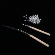 Hair Extension Loop Needle Threader Wire Pulling Hook Tool Micro Rings Nano Beads Device Tool For Hair Or Feathers Extensions - Apricot - View 5