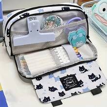 Large Capacity Cute Cat Pencil Case With Multi-Functional Storage Layout And Separate Compartments, Polyester Fabric, Soft And Snug Interior, Ideal Back To School Gift, Compact Small Size Designed For Students And Everyday Travel, Cat-Themed Organizer Box For Pencils, Pens, Erasers, Ruler, And Small Accessories, Practical Portable Storage Solution That Makes Organization Effortless And Stylish - Multicolor - View 2