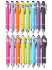 16 Metal Random Color Retractable Ballpoint Pens With Touch Screen Pen Tip - Medium Thick Pen Tip, Smooth Writing, Anti Slip Handle, Compatible With Multiple Devices - Suitable For Daily School/Office Use Back To School - Multicolor - View 15