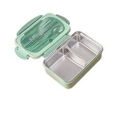 1pc 1200ml Bento Lunch Box With Cutlery Set And Leak-Proof Lid, 3 Compartment Food Containers Suitable For Adult Men And Women, For Camping, Meal Prep, School Supplies, Back To School, Kitchen, Christmas Gifts (Cutlery, Lunch Box And Storage Bag Included)