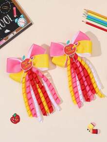 2 pezzi Fermagli per capelli a fiocco Korker con ciondoli a forma di mela rossa e code arricciate colorate, fermagli per capelli in nastro di raso, accessori carini per capelli per ragazze adolescenti per la stagione scolastica autunnale