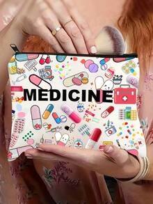 大容量旅行医疗包，专为女性和女孩设计，轻便拉链，不褪色，易于擦拭清洁，趣味设计，色彩鲜艳的“MECINE”字母图案，日常护理配件收纳包，可存放胶囊、药片、瓶子、研钵和研杵、急救包、洗漱用品、护理用品等，是馈赠佳品。 - 白色 - 查看 3