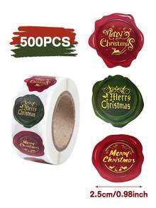 1 Roll/500 Sheets Merry Christmas Stickers Label Stickers, With Embossed Wax Seal Design, Envelope Sticker Labels, Sealing Stickers, Gift Wrapping Scrapbook Stickers, Candy Bag Decoration, Round Party Gift Decoration, Merry Christmas Gift - Multicolor - View 5