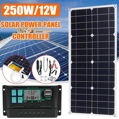 Solar Panel 12V 24V Battery Charger 2 USB Charger Caravan Camping Portable 250W 30A Flexible Charging Kit With Controller